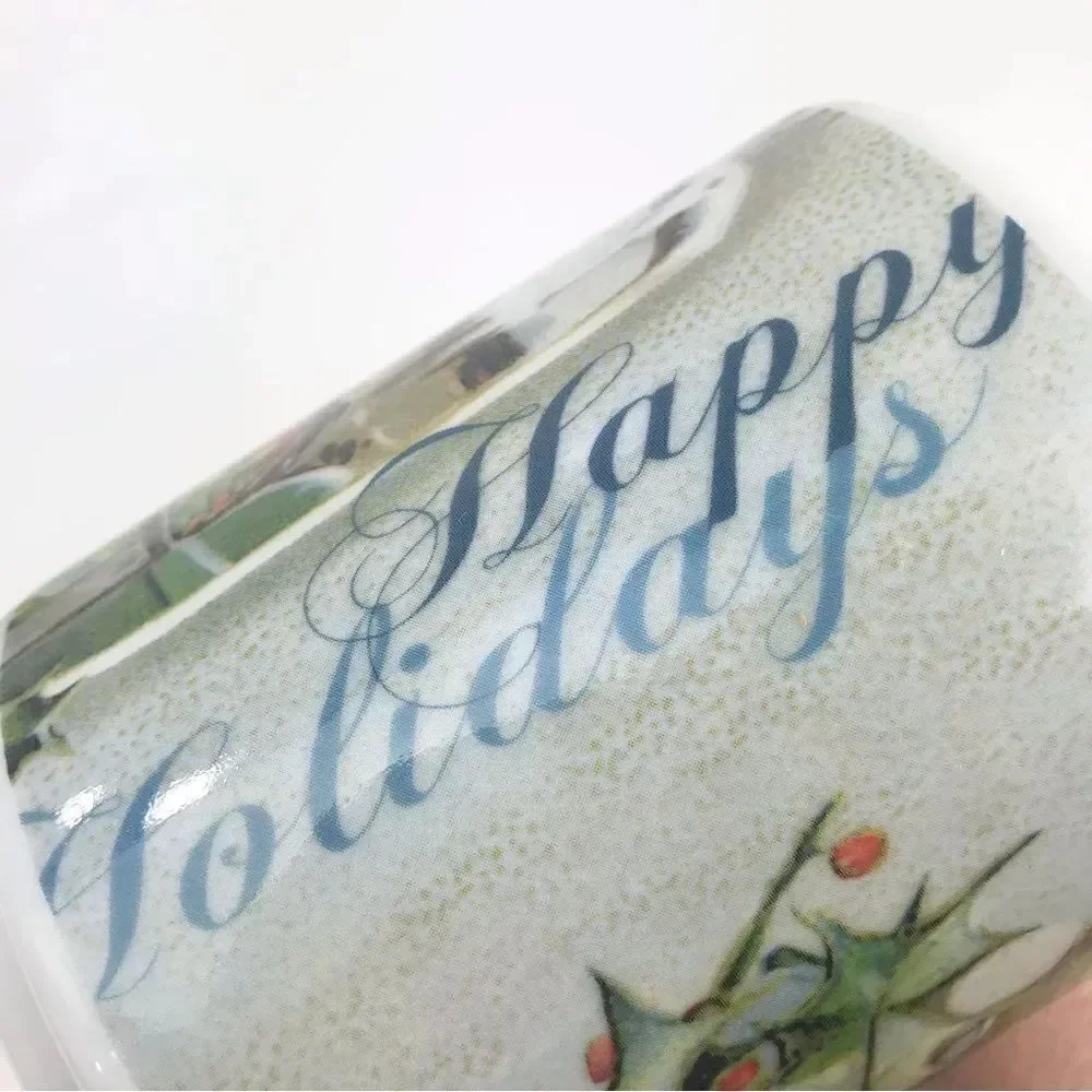 Pottery Barn Nostalgic Happy Holidays Ceramic Mug Set of Two Bundle